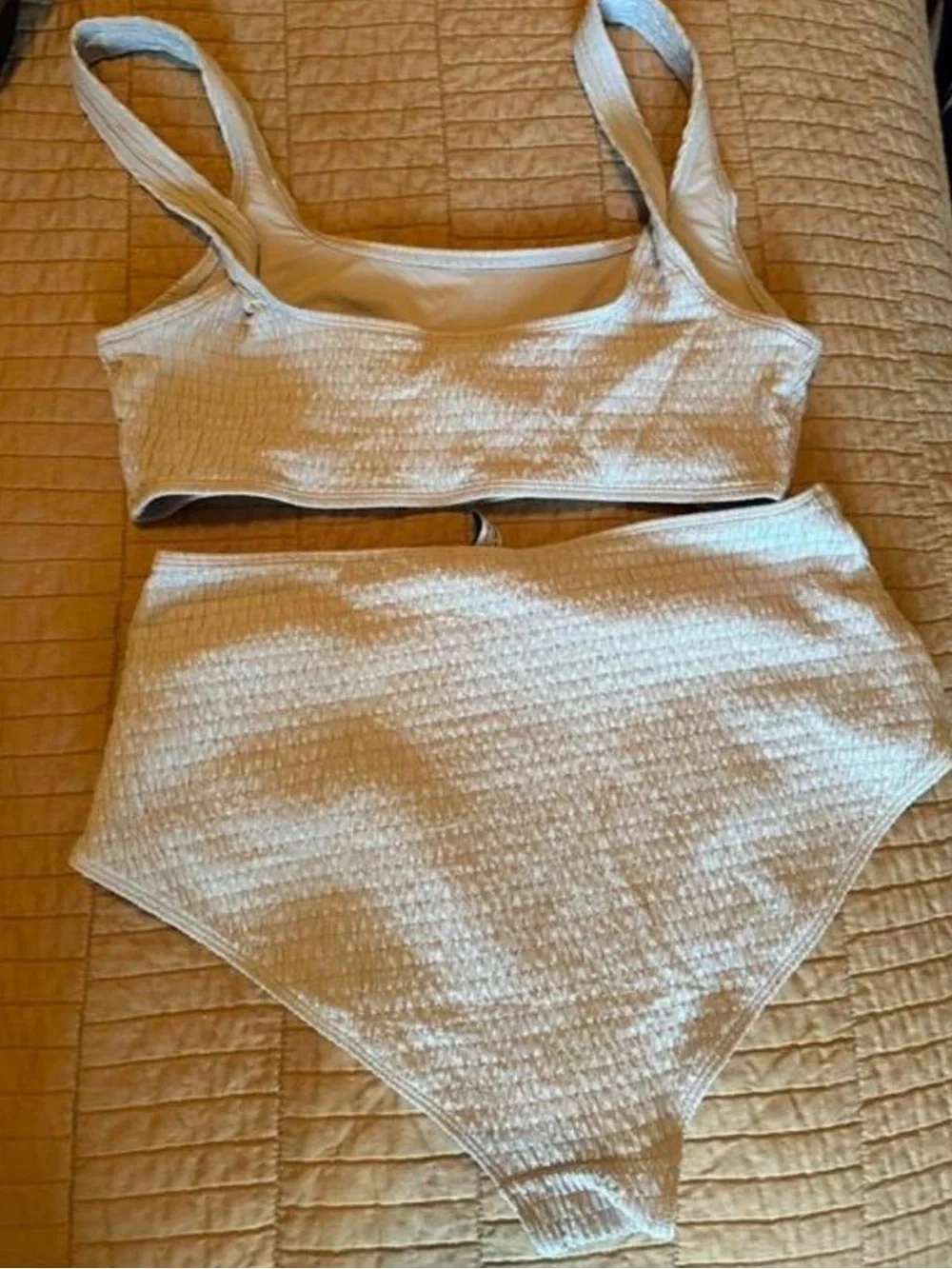 & Other Stories ruched bikini set high waisted brief square neck top blue size L